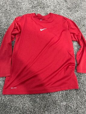Nike Red Long Sleeve Dri-FIT Top with gray Swoosh